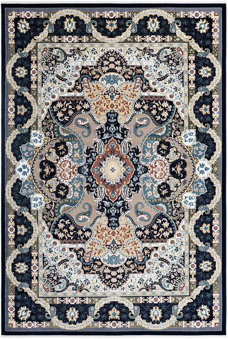 Navy Blue 10' x 14' 1 Narenj Rectangle Area Rug 85% Polypropylene & 15% Polyester Traditional Classic Carpet for Living, Dining, Bedrooms, Office for Sale at Rug Engine