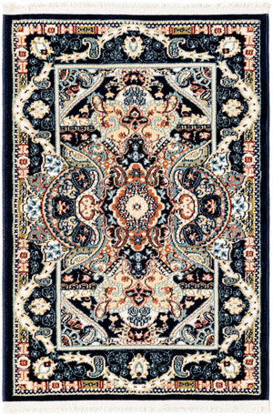 Navy Blue 2' x 3' 1 Narenj Rectangle Area Rug 85% Polypropylene & 15% Polyester Traditional Classic Carpet for Living, Dining, Bedrooms, Office for Sale at Rug Engine