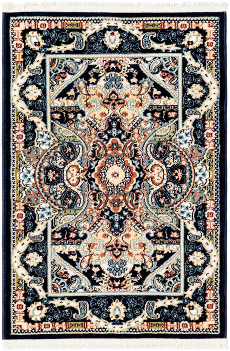 Navy Blue 2' x 3' 1 Narenj Rectangle Area Rug 85% Polypropylene & 15% Polyester Traditional Classic Carpet for Living, Dining, Bedrooms, Office for Sale at Rug Engine
