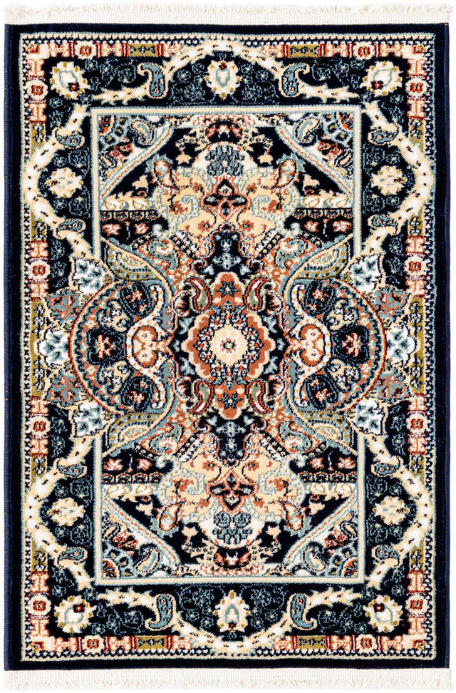Navy Blue 2' x 3' 1 Narenj Rectangle Area Rug 85% Polypropylene & 15% Polyester Traditional Classic Carpet for Living, Dining, Bedrooms, Office for Sale at Rug Engine