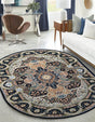 Navy Blue 3' 1 x 5' 3 Narenj Oval Area Rug 85% Polypropylene & 15% Polyester Traditional Classic Carpet for Living, Dining, Bedrooms, Office for Sale at Rug Engine