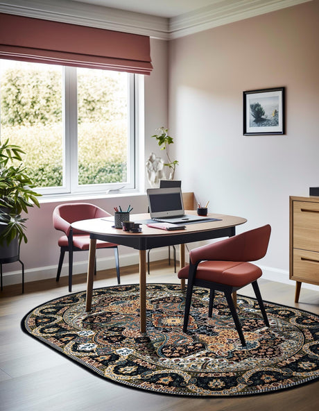 Navy Blue 5' 3 x 8' Narenj Oval Area Rug 85% Polypropylene & 15% Polyester Traditional Classic Carpet for Living, Dining, Bedrooms, Office for Sale at Rug Engine