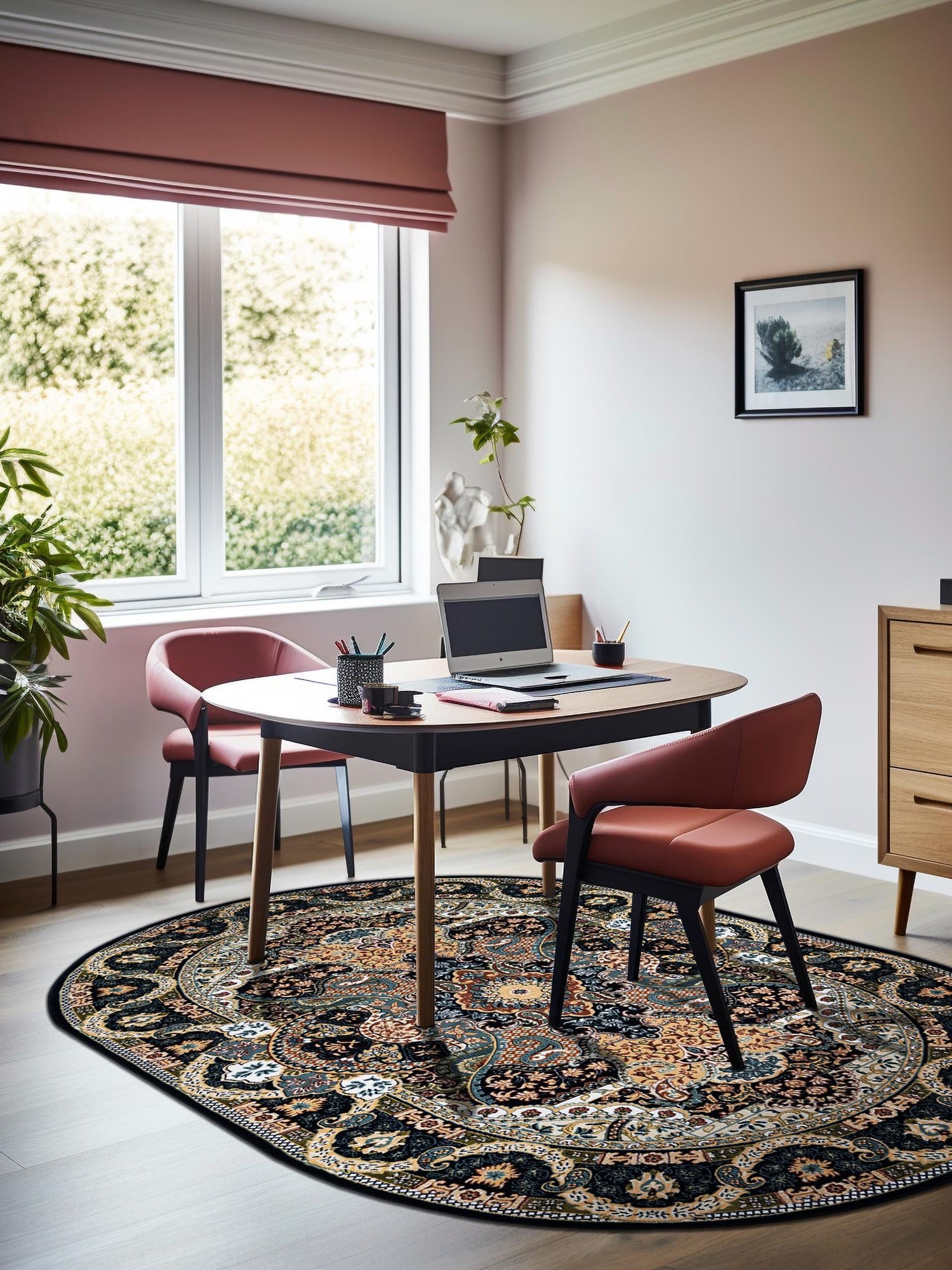 Navy Blue 7' 10 x 10' Narenj Oval Area Rug 85% Polypropylene & 15% Polyester Traditional Classic Carpet for Living, Dining, Bedrooms, Office for Sale at Rug Engine