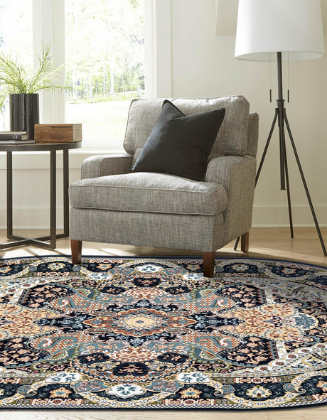 Navy Blue 5' 3 x 8' Narenj Oval Area Rug 85% Polypropylene & 15% Polyester Traditional Classic Carpet for Living, Dining, Bedrooms, Office for Sale at Rug Engine