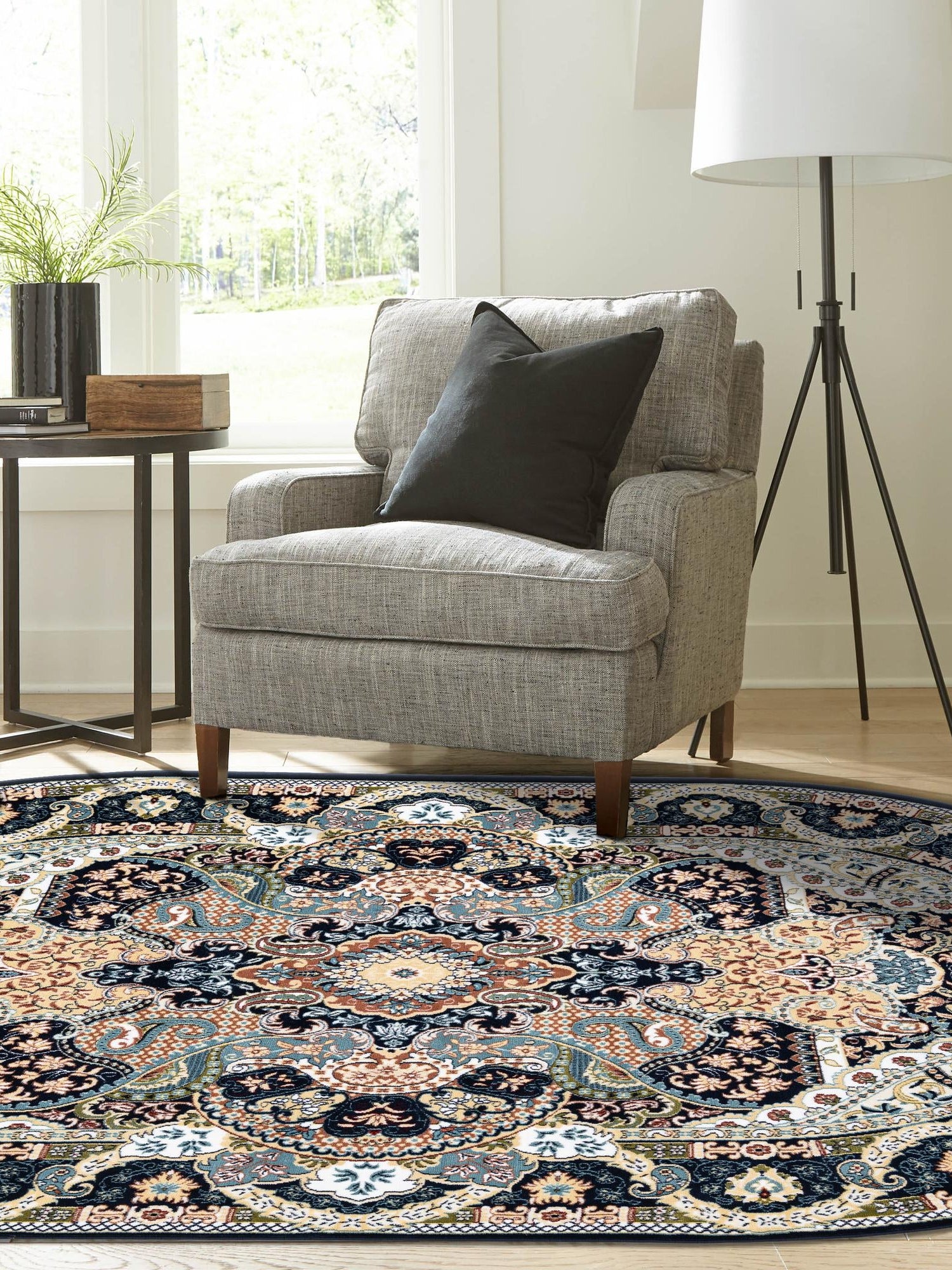 Navy Blue 7' 10 x 10' Narenj Oval Area Rug 85% Polypropylene & 15% Polyester Traditional Classic Carpet for Living, Dining, Bedrooms, Office for Sale at Rug Engine