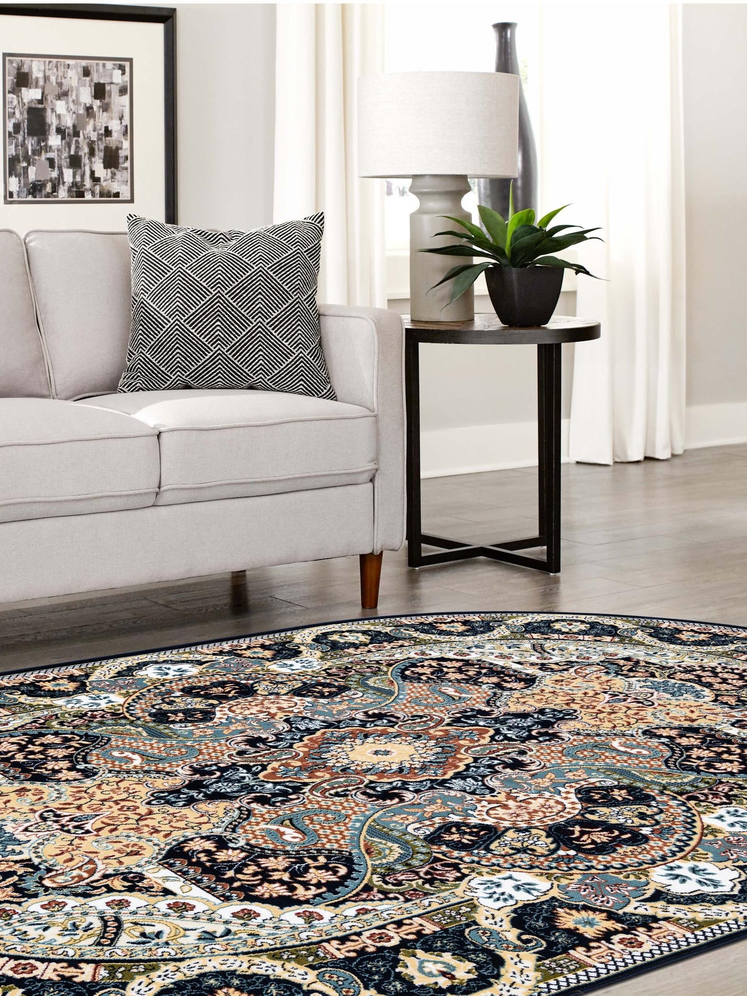 Navy Blue 7' 10 x 10' Narenj Oval Area Rug 85% Polypropylene & 15% Polyester Traditional Classic Carpet for Living, Dining, Bedrooms, Office for Sale at Rug Engine