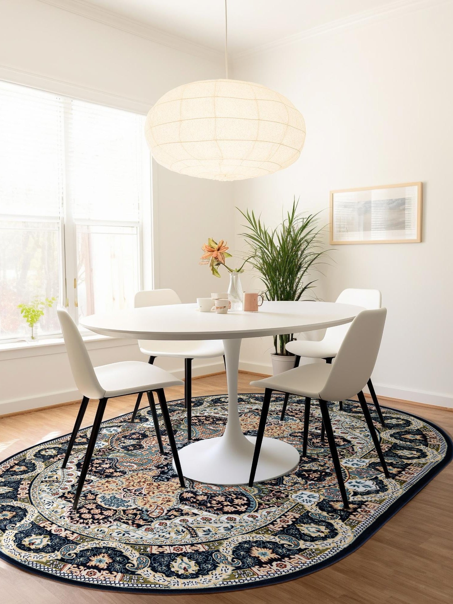 Navy Blue 3' 1 x 5' 3 Narenj Oval Area Rug 85% Polypropylene & 15% Polyester Traditional Classic Carpet for Living, Dining, Bedrooms, Office for Sale at Rug Engine