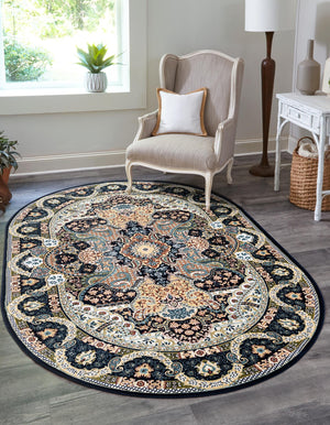 Navy Blue 7' 10 x 10' Narenj Oval Area Rug 85% Polypropylene & 15% Polyester Traditional Classic Carpet for Living, Dining, Bedrooms, Office for Sale at Rug Engine