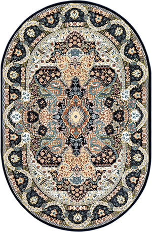 Navy Blue 5' 3 x 8' Narenj Oval Area Rug 85% Polypropylene & 15% Polyester Traditional Classic Carpet for Living, Dining, Bedrooms, Office for Sale at Rug Engine