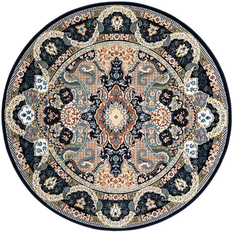 Navy Blue 6' 1 x 6' 1 Narenj Round Area Rug 85% Polypropylene & 15% Polyester Traditional Classic Carpet for Living, Dining, Bedrooms, Office for Sale at Rug Engine