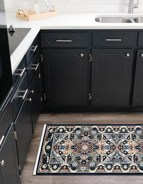 Navy Blue 2' x 8' Narenj Runner Area Rug 85% Polypropylene & 15% Polyester Traditional Classic Carpet for Living, Dining, Bedrooms, Office for Sale at Rug Engine