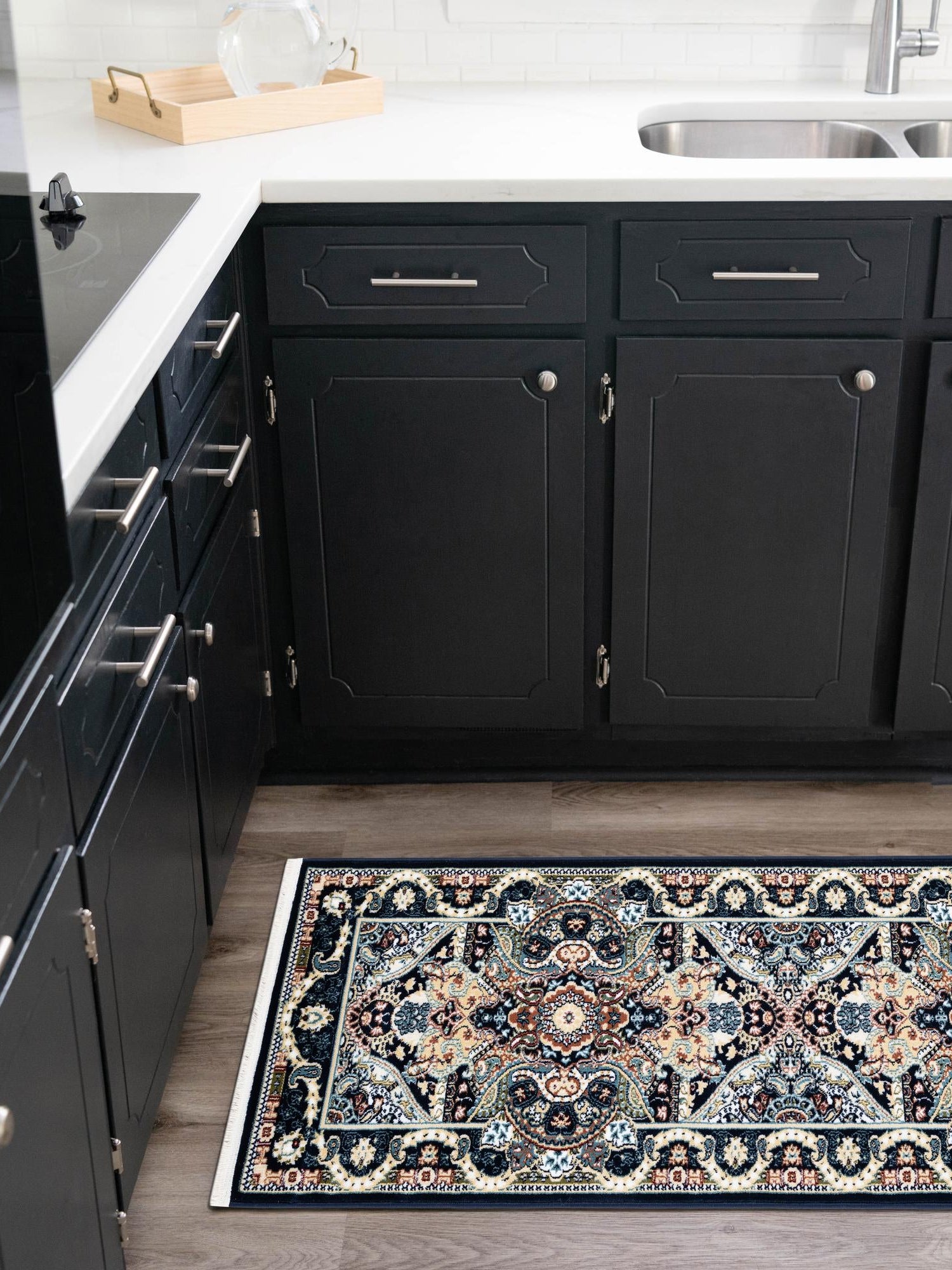 Navy Blue 2' 7 x 10' Narenj Runner Area Rug 85% Polypropylene & 15% Polyester Traditional Classic Carpet for Living, Dining, Bedrooms, Office for Sale at Rug Engine