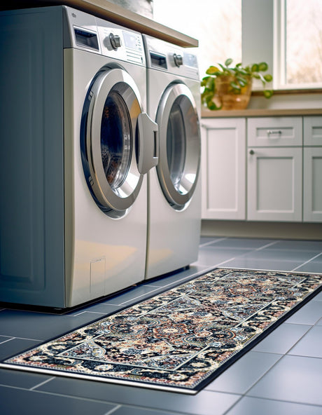 Navy Blue 2' x 8' Narenj Runner Area Rug 85% Polypropylene & 15% Polyester Traditional Classic Carpet for Living, Dining, Bedrooms, Office for Sale at Rug Engine