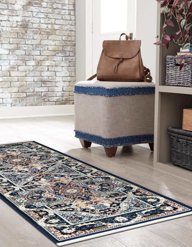 Navy Blue 2' x 8' Narenj Runner Area Rug 85% Polypropylene & 15% Polyester Traditional Classic Carpet for Living, Dining, Bedrooms, Office for Sale at Rug Engine