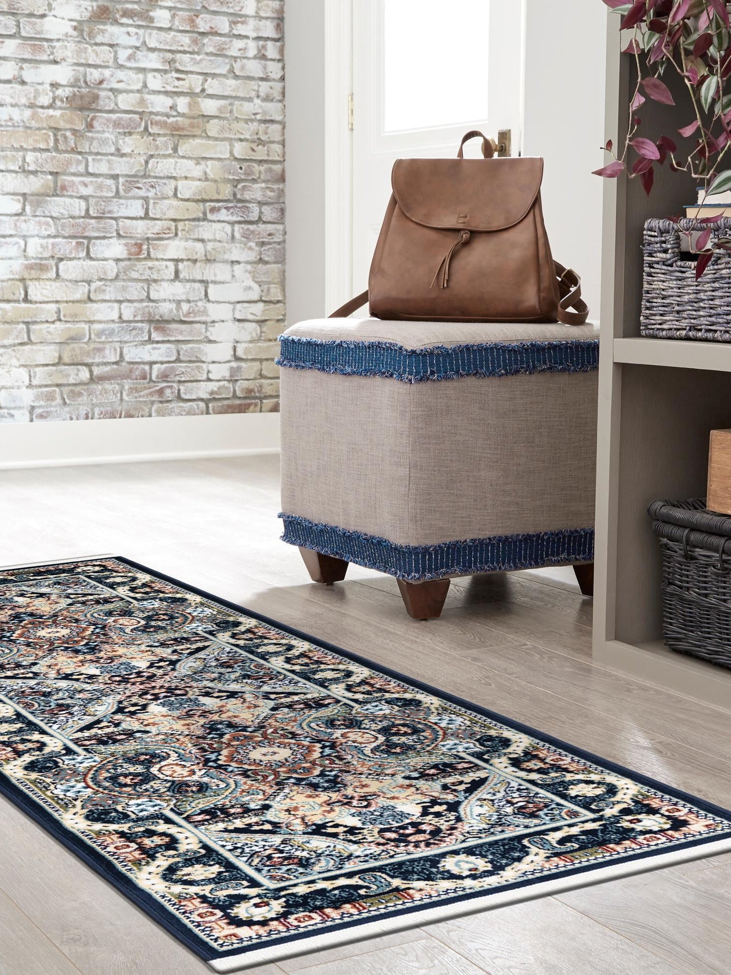 Navy Blue 2' 11 x 13' 1 Narenj Runner Area Rug 85% Polypropylene & 15% Polyester Traditional Classic Carpet for Living, Dining, Bedrooms, Office for Sale at Rug Engine