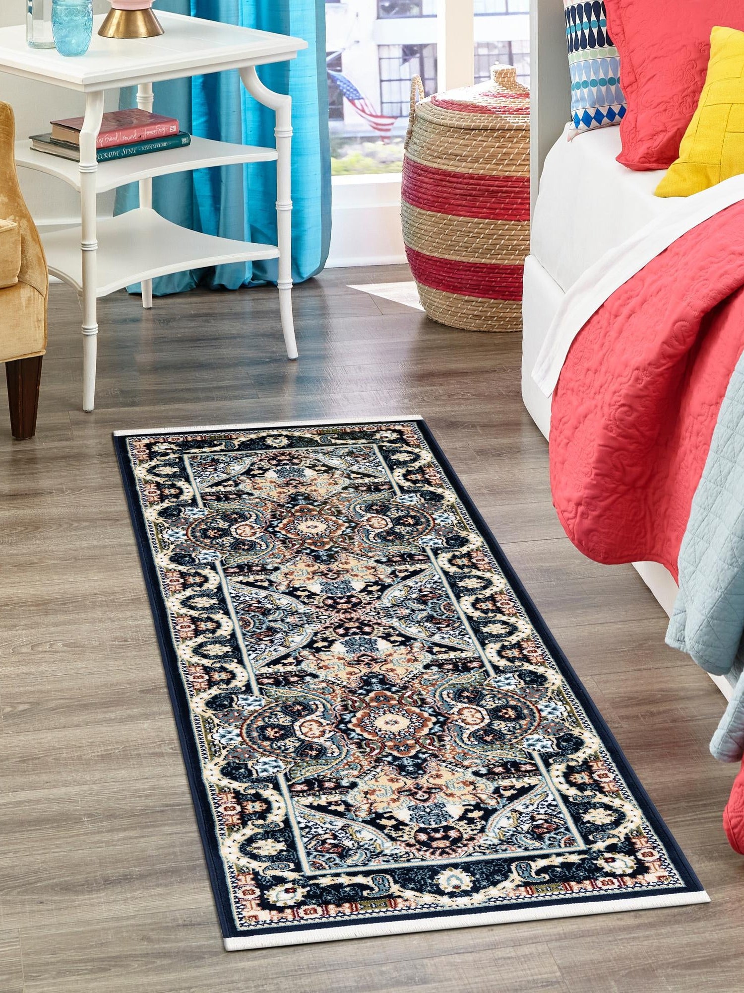 Navy Blue 2' 7 x 10' Narenj Runner Area Rug 85% Polypropylene & 15% Polyester Traditional Classic Carpet for Living, Dining, Bedrooms, Office for Sale at Rug Engine
