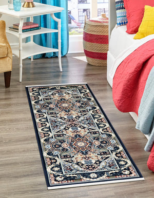Navy Blue 2' x 6' 1 Narenj Runner Area Rug 85% Polypropylene & 15% Polyester Traditional Classic Carpet for Living, Dining, Bedrooms, Office for Sale at Rug Engine