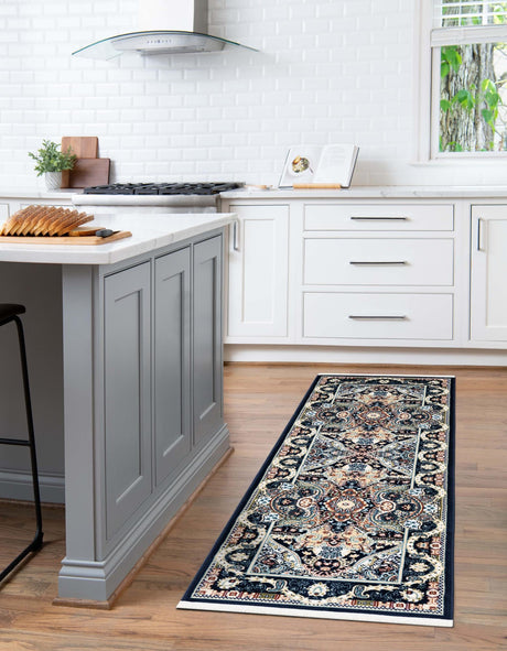 Navy Blue 2' 7 x 10' Narenj Runner Area Rug 85% Polypropylene & 15% Polyester Traditional Classic Carpet for Living, Dining, Bedrooms, Office for Sale at Rug Engine