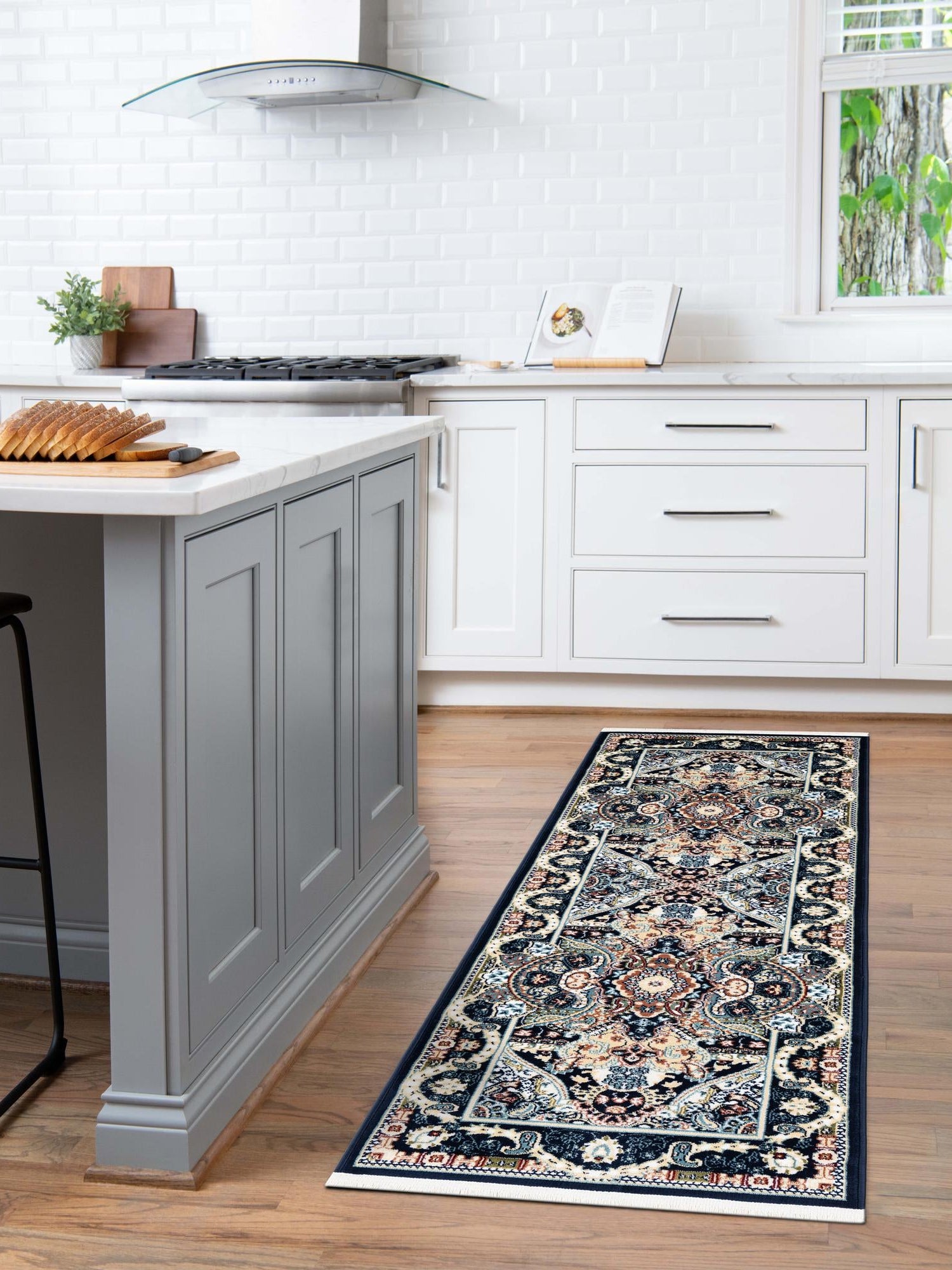 Navy Blue 2' x 8' Narenj Runner Area Rug 85% Polypropylene & 15% Polyester Traditional Classic Carpet for Living, Dining, Bedrooms, Office for Sale at Rug Engine