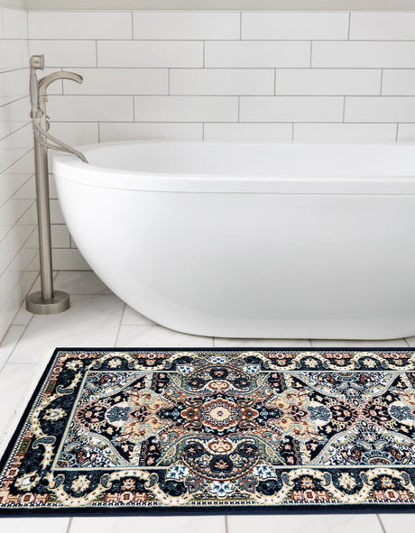 Navy Blue 2' 7 x 10' Narenj Runner Area Rug 85% Polypropylene & 15% Polyester Traditional Classic Carpet for Living, Dining, Bedrooms, Office for Sale at Rug Engine