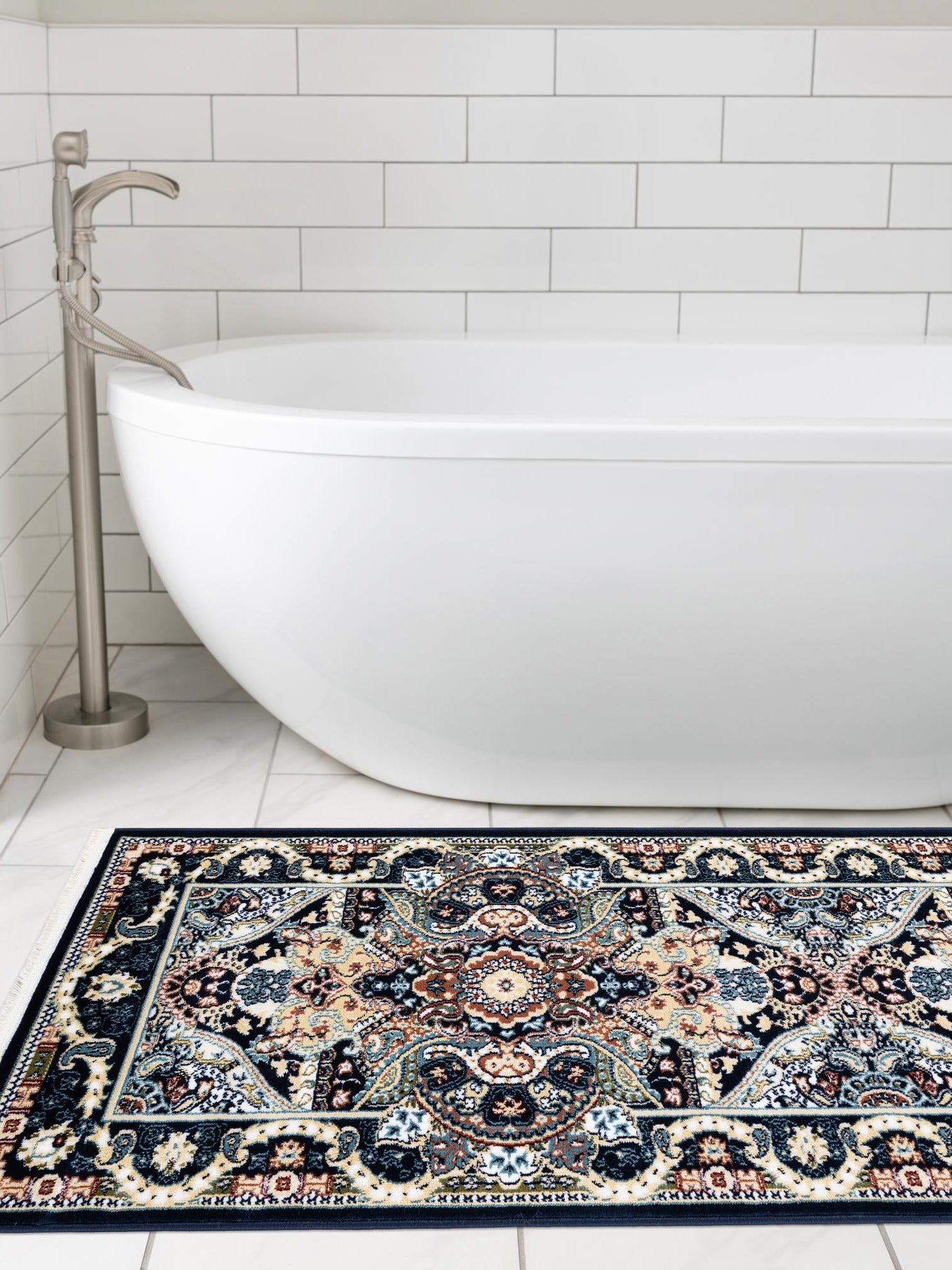 Navy Blue 2' x 8' Narenj Runner Area Rug 85% Polypropylene & 15% Polyester Traditional Classic Carpet for Living, Dining, Bedrooms, Office for Sale at Rug Engine