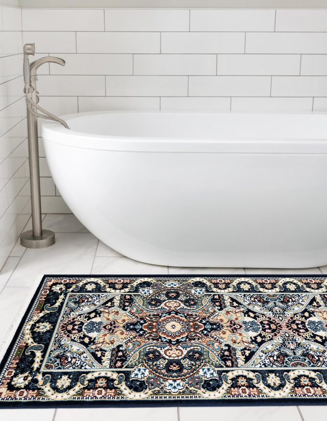 Navy Blue 2' x 6' 1 Narenj Runner Area Rug 85% Polypropylene & 15% Polyester Traditional Classic Carpet for Living, Dining, Bedrooms, Office for Sale at Rug Engine
