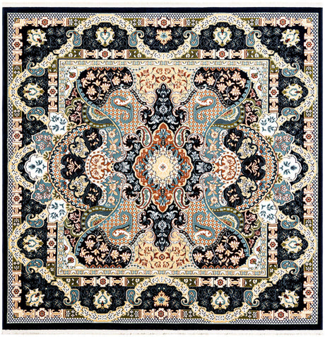 Navy Blue 6' 1 x 6' 1 Narenj Square Area Rug 85% Polypropylene & 15% Polyester Traditional Classic Carpet for Living, Dining, Bedrooms, Office for Sale at Rug Engine