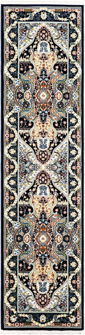 Navy Blue 2' x 8' Narenj Runner Area Rug 85% Polypropylene & 15% Polyester Traditional Classic Carpet for Living, Dining, Bedrooms, Office for Sale at Rug Engine