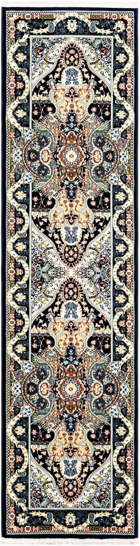 Navy Blue 2' x 8' Narenj Runner Area Rug 85% Polypropylene & 15% Polyester Traditional Classic Carpet for Living, Dining, Bedrooms, Office for Sale at Rug Engine