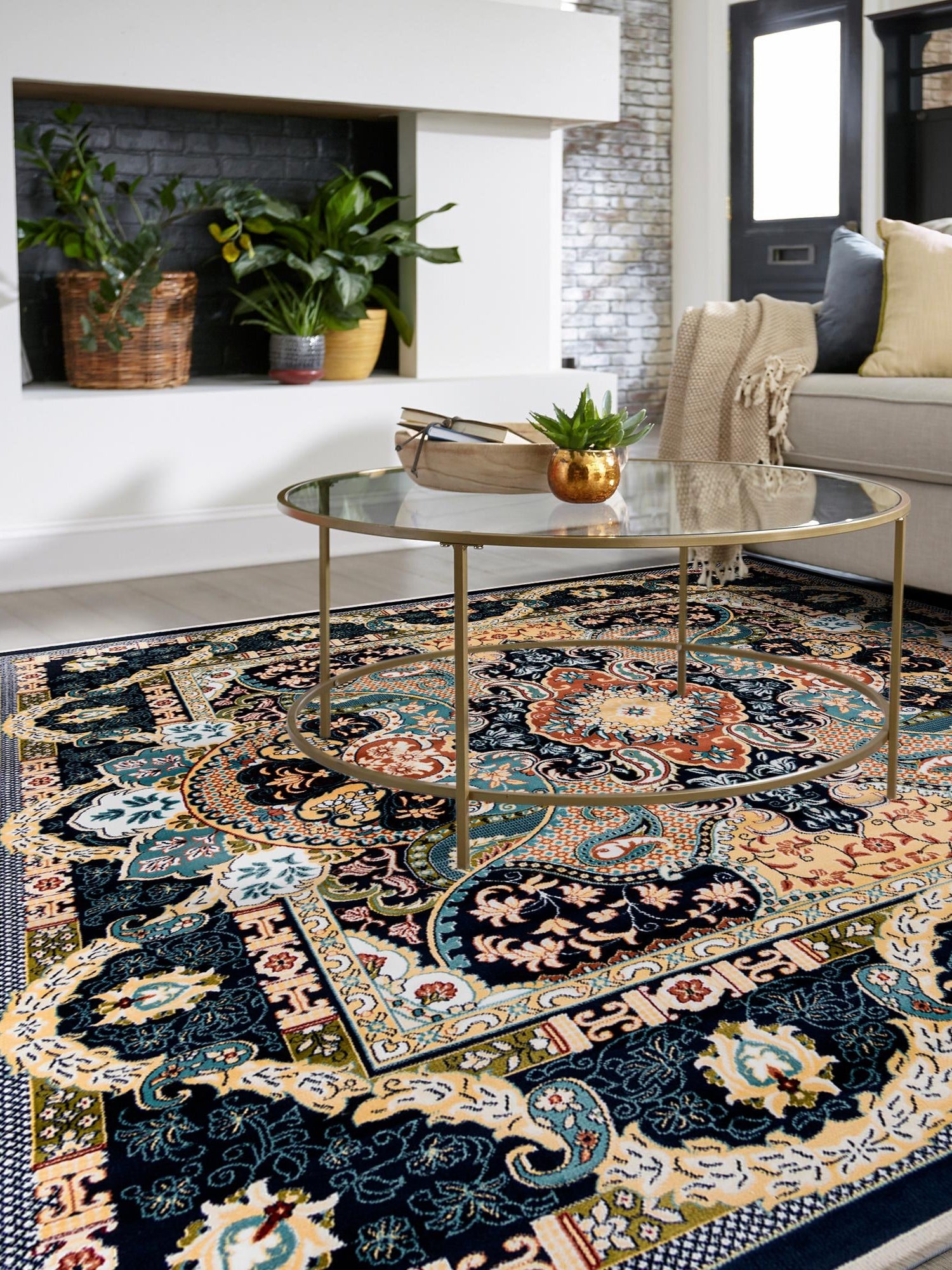 Navy Blue 7' 10 x 7' 10 Narenj Square Area Rug 85% Polypropylene & 15% Polyester Traditional Classic Carpet for Living, Dining, Bedrooms, Office for Sale at Rug Engine