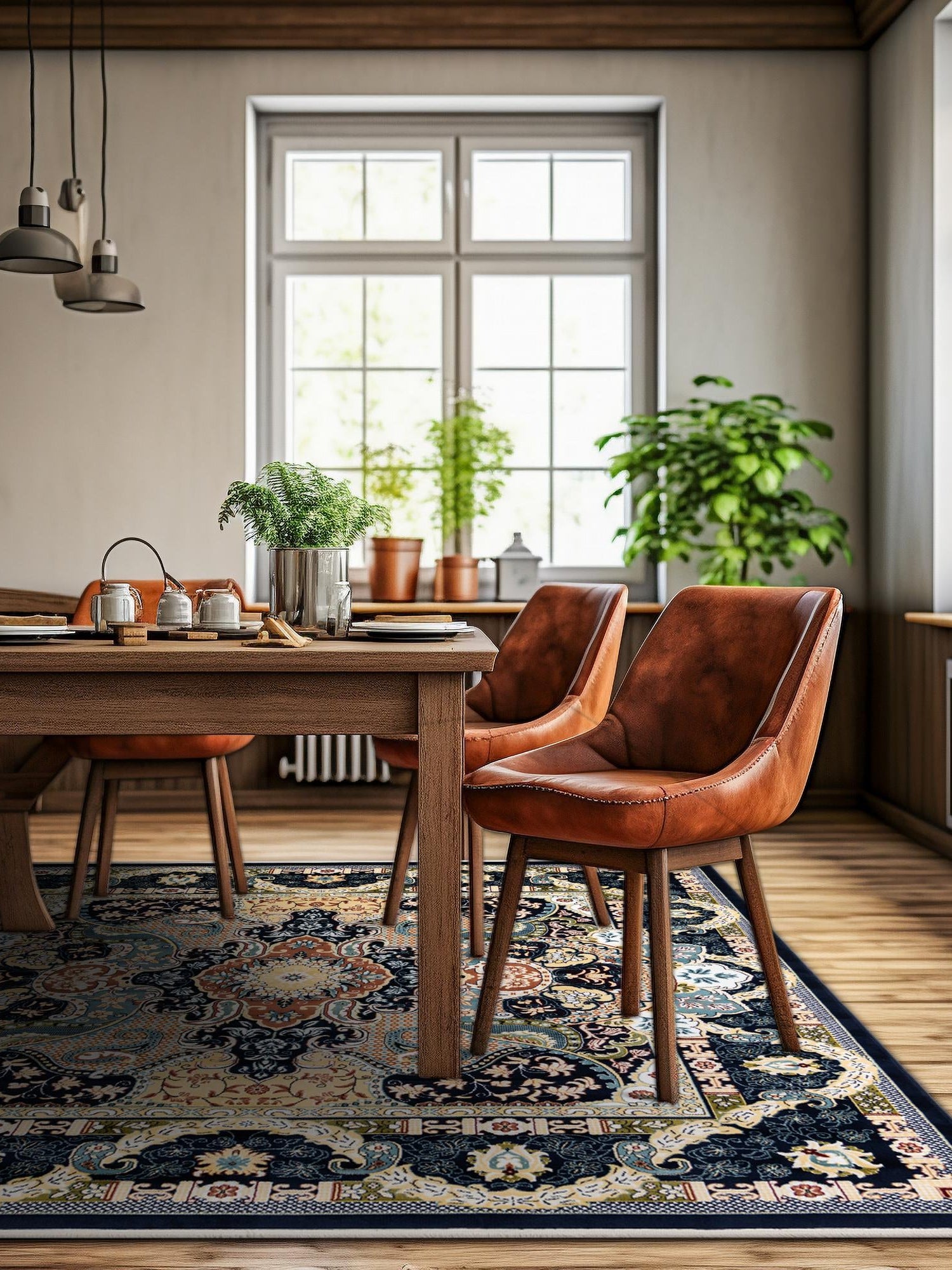 Navy Blue 7' 10 x 7' 10 Narenj Square Area Rug 85% Polypropylene & 15% Polyester Traditional Classic Carpet for Living, Dining, Bedrooms, Office for Sale at Rug Engine