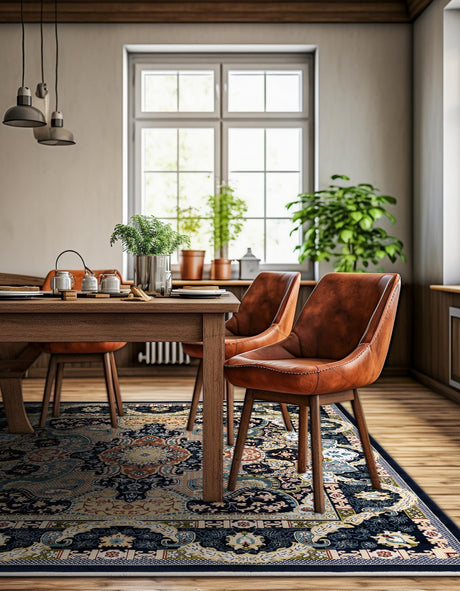 Navy Blue 7' 10 x 7' 10 Narenj Square Area Rug 85% Polypropylene & 15% Polyester Traditional Classic Carpet for Living, Dining, Bedrooms, Office for Sale at Rug Engine