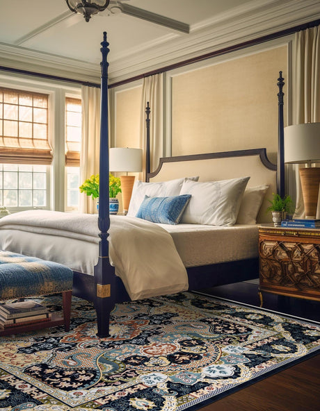 Navy Blue 7' 10 x 7' 10 Narenj Square Area Rug 85% Polypropylene & 15% Polyester Traditional Classic Carpet for Living, Dining, Bedrooms, Office for Sale at Rug Engine