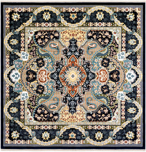 Navy Blue 7' 10 x 7' 10 Narenj Square Area Rug 85% Polypropylene & 15% Polyester Traditional Classic Carpet for Living, Dining, Bedrooms, Office for Sale at Rug Engine