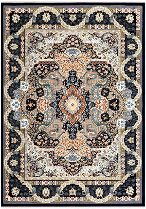 Navy Blue 7' 10 x 11' Narenj Rectangle Area Rug 85% Polypropylene & 15% Polyester Traditional Classic Carpet for Living, Dining, Bedrooms, Office for Sale at Rug Engine
