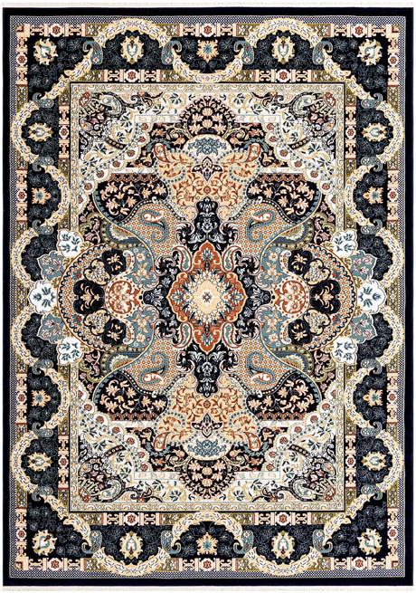 Navy Blue 7' 10 x 11' Narenj Rectangle Area Rug 85% Polypropylene & 15% Polyester Traditional Classic Carpet for Living, Dining, Bedrooms, Office for Sale at Rug Engine