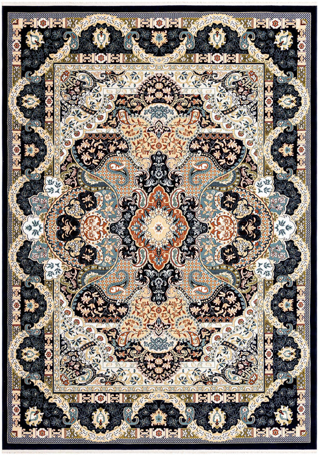 Navy Blue 7' 10 x 11' Narenj Rectangle Area Rug 85% Polypropylene & 15% Polyester Traditional Classic Carpet for Living, Dining, Bedrooms, Office for Sale at Rug Engine