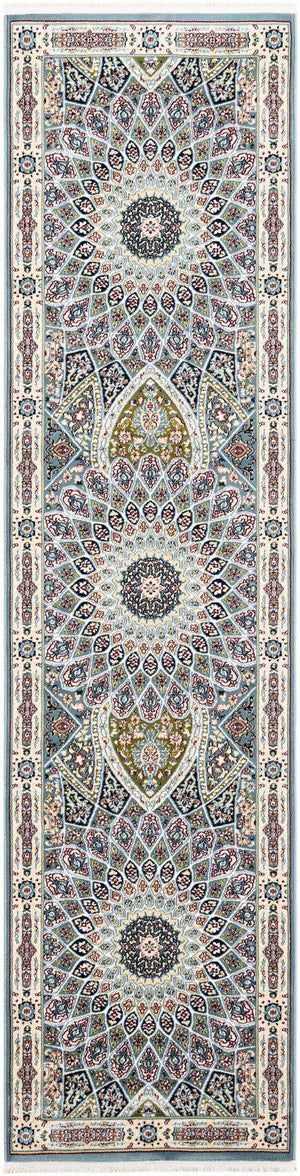 Blue 2' 7 x 10' Narenj Runner Area Rug 85% Polypropylene & 15% Polyester Traditional Classic Carpet for Living, Dining, Bedrooms, Office for Sale at Rug Engine