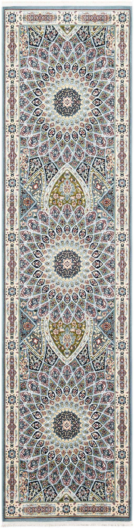 Blue 2' 7 x 10' Narenj Runner Area Rug 85% Polypropylene & 15% Polyester Traditional Classic Carpet for Living, Dining, Bedrooms, Office for Sale at Rug Engine