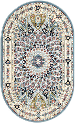 Blue 3' 1 x 5' 3 Narenj Oval Area Rug 85% Polypropylene & 15% Polyester Traditional Classic Carpet for Living, Dining, Bedrooms, Office for Sale at Rug Engine