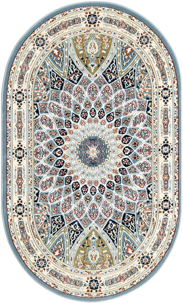Blue 3' 1 x 5' 3 Narenj Oval Area Rug 85% Polypropylene & 15% Polyester Traditional Classic Carpet for Living, Dining, Bedrooms, Office for Sale at Rug Engine