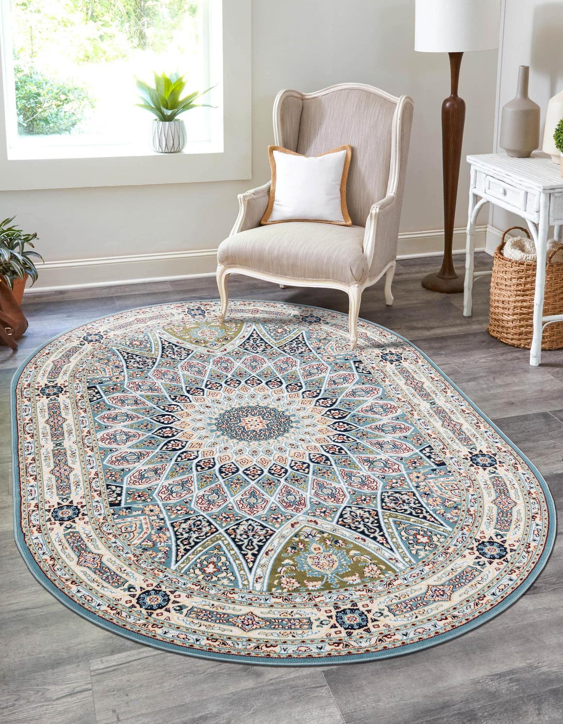 Blue 7' 10 x 10' Narenj Oval Area Rug 85% Polypropylene & 15% Polyester Traditional Classic Carpet for Living, Dining, Bedrooms, Office for Sale at Rug Engine