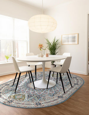 Blue 2' x 3' 1 Narenj Oval Area Rug 85% Polypropylene & 15% Polyester Traditional Classic Carpet for Living, Dining, Bedrooms, Office for Sale at Rug Engine