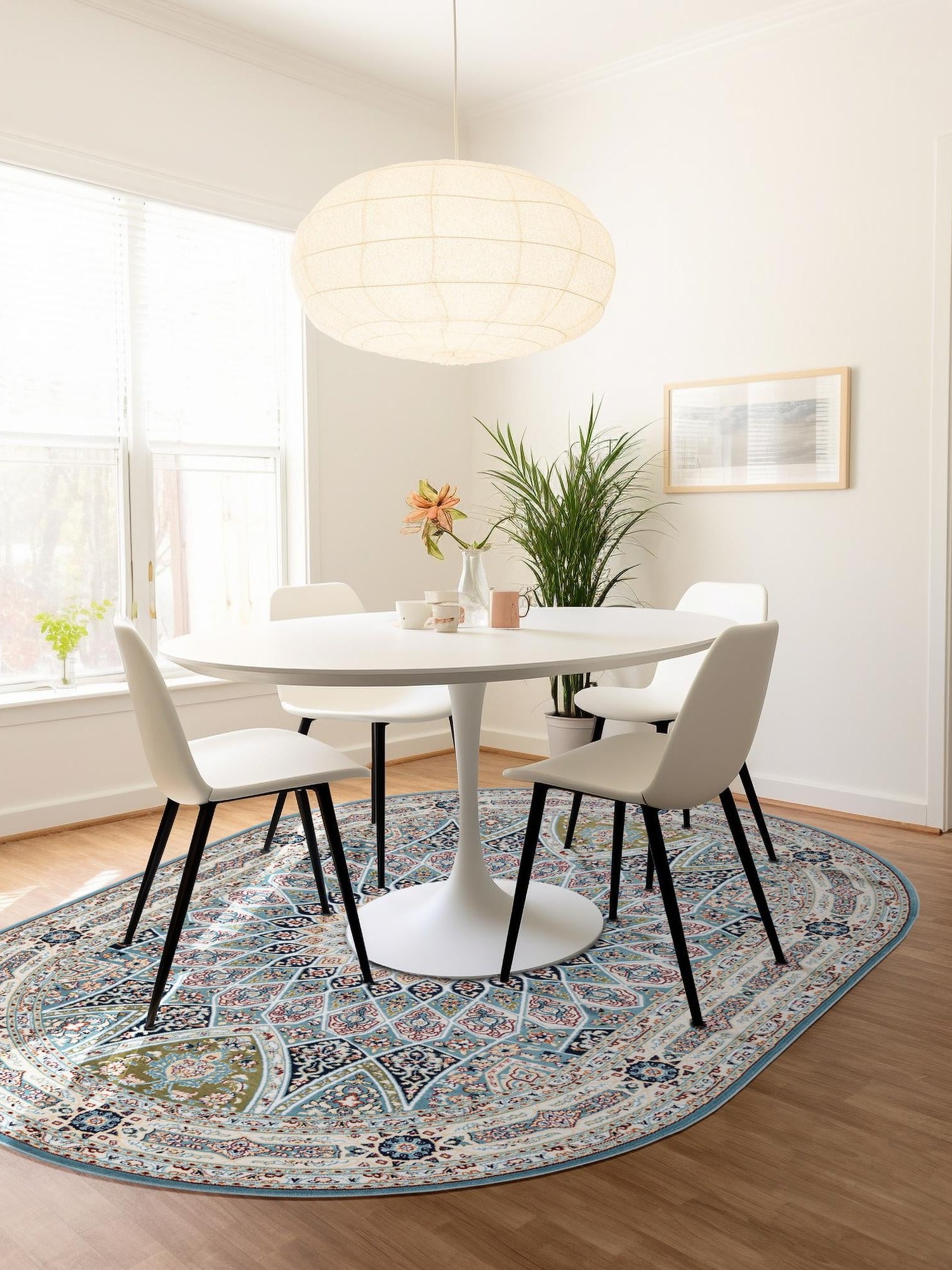 Blue 5' 3 x 8' Narenj Oval Area Rug 85% Polypropylene & 15% Polyester Traditional Classic Carpet for Living, Dining, Bedrooms, Office for Sale at Rug Engine