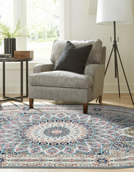 Blue 5' 3 x 8' Narenj Oval Area Rug 85% Polypropylene & 15% Polyester Traditional Classic Carpet for Living, Dining, Bedrooms, Office for Sale at Rug Engine
