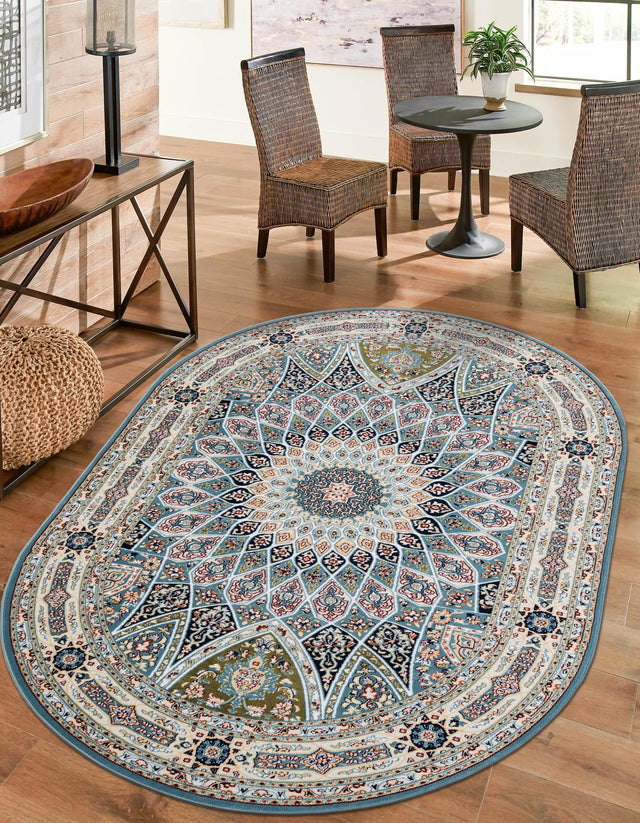 Blue 7' 10 x 10' Narenj Oval Area Rug 85% Polypropylene & 15% Polyester Traditional Classic Carpet for Living, Dining, Bedrooms, Office for Sale at Rug Engine