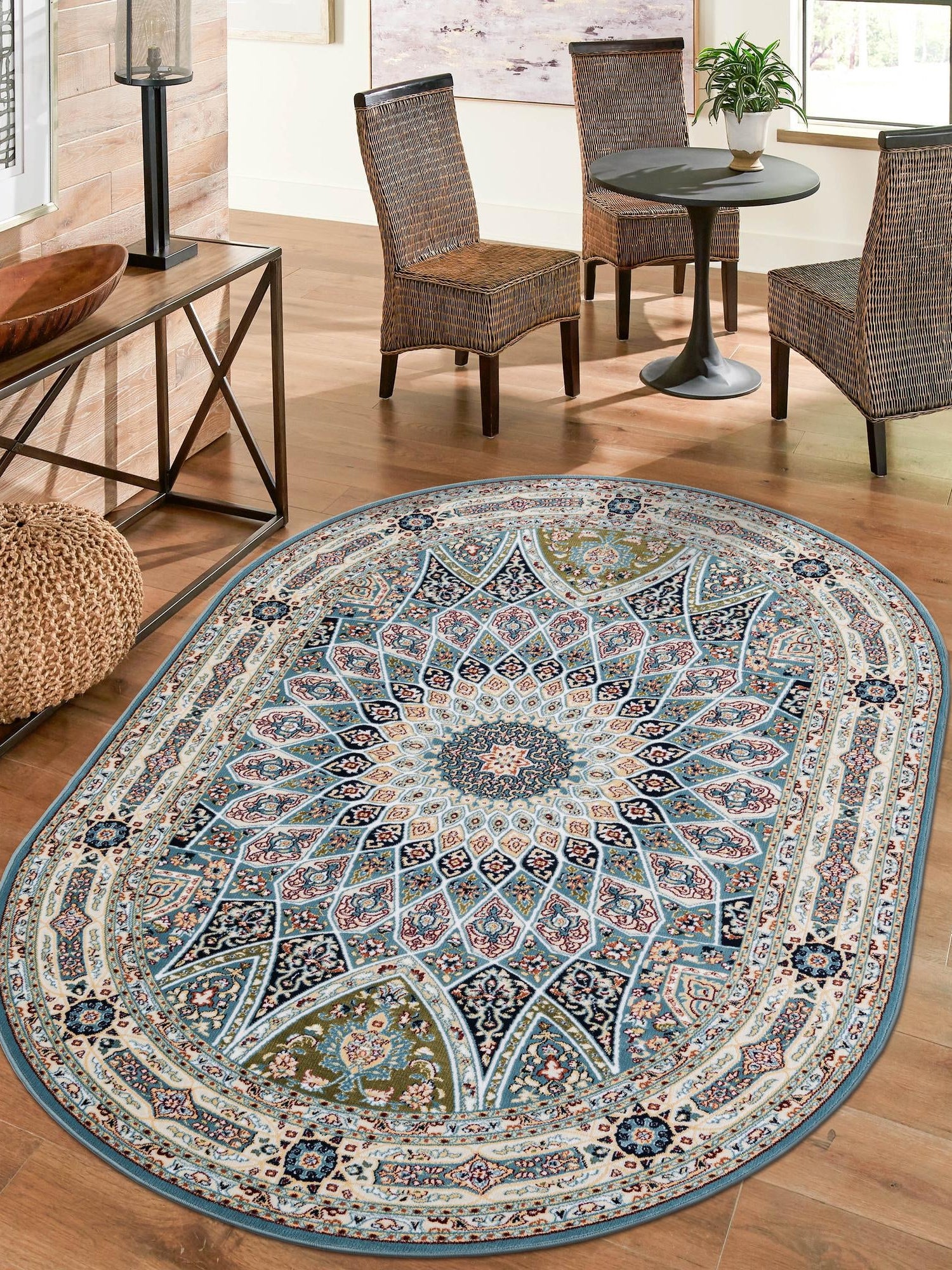 Blue 3' 1 x 5' 3 Narenj Oval Area Rug 85% Polypropylene & 15% Polyester Traditional Classic Carpet for Living, Dining, Bedrooms, Office for Sale at Rug Engine