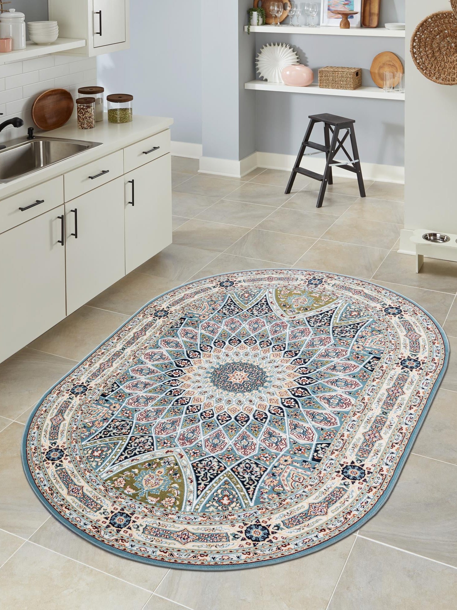 Blue 3' 1 x 5' 3 Narenj Oval Area Rug 85% Polypropylene & 15% Polyester Traditional Classic Carpet for Living, Dining, Bedrooms, Office for Sale at Rug Engine