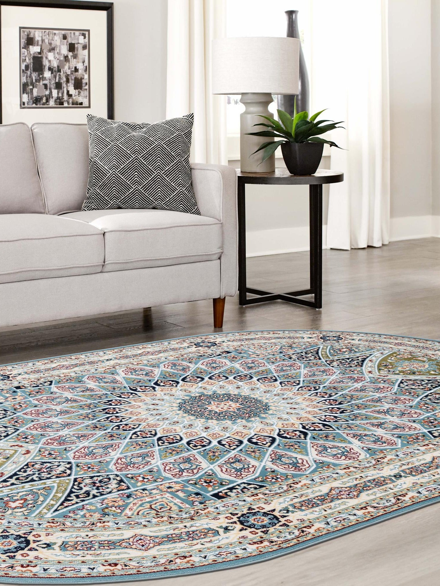 Blue 3' 1 x 5' 3 Narenj Oval Area Rug 85% Polypropylene & 15% Polyester Traditional Classic Carpet for Living, Dining, Bedrooms, Office for Sale at Rug Engine