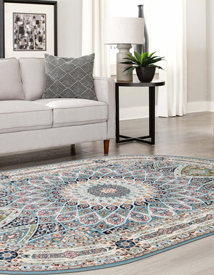 Blue 5' 3 x 8' Narenj Oval Area Rug 85% Polypropylene & 15% Polyester Traditional Classic Carpet for Living, Dining, Bedrooms, Office for Sale at Rug Engine